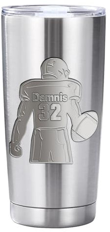 Gobelet personnalisé en acier inoxydable de 591 ml avec nom personnalisé de joueur de football, cadeau de Noël, d'anniversaire pour hommes, garçons, entraîneurs, amateurs de sport (joueur de football)