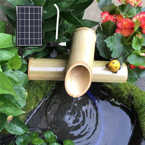 Kit De Fuente Solar De Bambú,Fuente De Agua De Bambú Feng Shui,Fuentes Independientes para Exteriores con Bomba,Decoración De Jardín Japonés,para Césped De Patio Interior Y Exterior,20 Cm,Creat