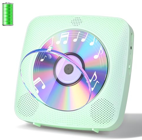 Gueray Lettore CD Portatile Bluetooth con 1800mAh Lettores CDs Desktop Ricaricabile per la Casa con Doppi Altoparlanti Telecomando FM Radio Timer USB AUX Porta Auricolare (Verde)