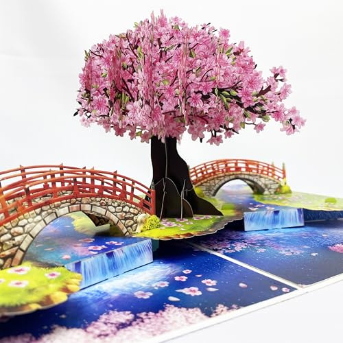 3D Pop Up Greeting Card – Handmade Cherry Blossom Tree Card for Spring, Birthday, Mother's Day, Wedding – Laser Cut Sakura Card with Envelope – Unique Floral Gift for Women, Friends, Family