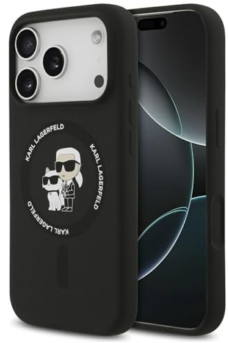 CG MOBILE Karl Lagerfeld Silicone Ring Karl & Choupette Compatible with MagSafe Case for iPhone 17 Pro (Black)