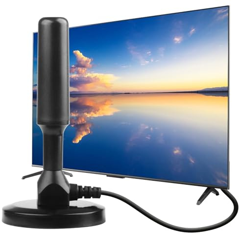 DVB T2 Antenne mit Magnetfuß für Digitale TV, 3 m Koaxialkabel | Zimmerantenne Innen für Full HD 4K 360° Empfang bis 120 km für Kostenloses Fernsehen DVB-T2 Tuner Stick DAB Radio