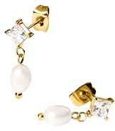 Purelei Elegante Perlenohrringe – viereckiger Zirkonia-Stecker mit schimmernder Perle | Edelstahl & 14K/18K Vergoldung | Luxuriöser Look für Alltag & besondere Anlässe
