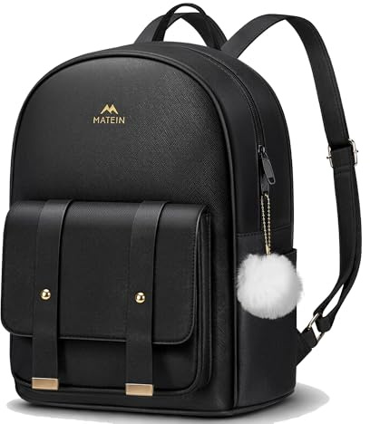 MATEIN Rucksack Damen Klein, 2 in 1 Wasserdicht Rucksack Damen Elegant | Damenrucksack Klein mit Bommel-Anhänger, Cityrucksack Kleiner Handtasche für Alltag, Reisen, Schule, Arbeit, Leder, Schwarz