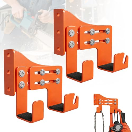 Ysislybin 2 Pack Chainsaw Holder Wall Mount, Heavy Duty Adjustable Chainsaw Hanger with Dual Hooks, Sponge Protective Pad Wall Mounted Organizer for Garage Chainsaws Storage & Tool Organization