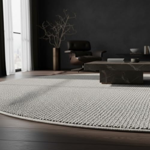KADIMA DESIGN Wohnteppich Elegant Einfarbig Uni Pflegeleicht Waschbar Strapazierfähig Rund Silber 160x160 cm Wohnzimmer Fußbodenheizung geeignet Schadstoffgeprüft | CIMA