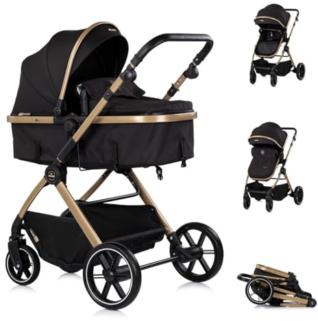 Chipolino Kombikinderwagen Pearl 2 in 1 umbaubar Rucksack Fußsack Korb Federung schwarz