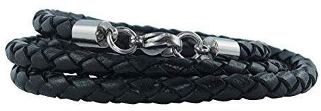 König Design Lederkette Lederhalsband Lederarmband 4 mm Herren Halskette schwarz 55 cm lang mit Karabiner Verschluss Silber geflochten