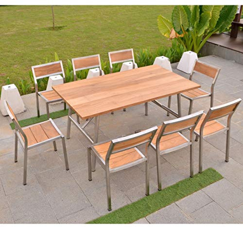 Esstisch Annone Edelstahl Teak Massivholz Tischplatte 180 x 100 cm