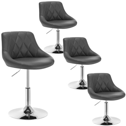 WOLTU 4er Set Verstellbarer Sitzhocker Stuhl Arbeitshocker Bürohocker Schminkhocker mit Rückenlehne aus Kunstleder und Metall höhenverstellbar drehbar Grau BH241gr-4