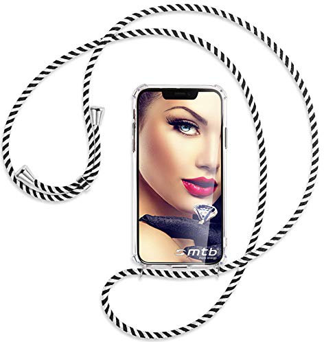 mtb more energy® Handykette kompatibel mit Huawei Mate 20 lite (SNE-LX1,LX2,LX3, 6.3'') - Black & White - Smartphone Hülle zum Umhängen - Anti Shock Strong TPU Case