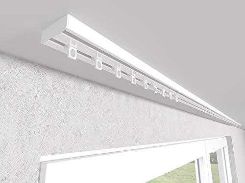 Market-Alley Vorhangschiene Aluminium Weiß Gardinenschiene ; 2-/ 3-/ 4-läufig ; 120cm-600cm. Für Kräuselband Gardinen oder Schiebevorhang (2-läufig ; 560cm ; mit Ösengleiter)