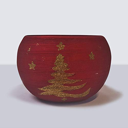 Fargro Decorative Ceramic Festive Christmas Curved Red Planter Pot Bowl with Gold Tree