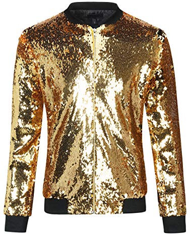 YFFUSHI Jacke Glänzende Langen Ärmeln Reißverschluss Jacke mit Pailletten Bomber Baseballkragen Sportmantel Casual
