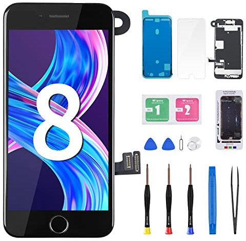Ersatzbildschirm für iPhone 8/SE 2020, LCD und 3D-Touchscreen-Digitizer, Ersatzrahmen mit Frontkamera + Ohrlautsprecher + Sensoren + wasserdichte Dichtung + Display-Schutzfolie Reparatur-Werkzeug-Set