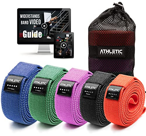 ATHLETIC AESTHETICS Premium Resistance Bands/Widerstandsbänder mit Stoff [Als Fitnessband und Fitnessbänder Set + Tasche und Videokurs] Fitness Band z.B. als Klimmzughilfe für Damen & Herren