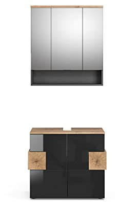 Vicco set mobili bagno Eden, Antracite/Rovere artigianale, 2 parti