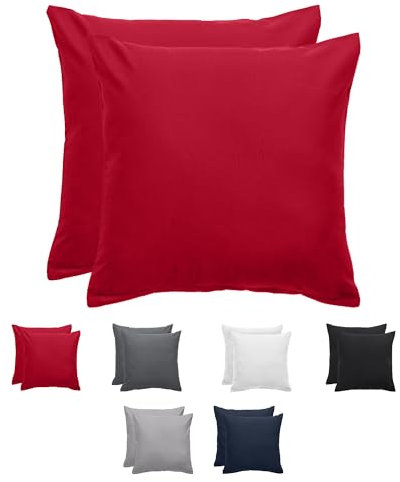 Komfortec Kissenbezug 80x80 cm 2er Set aus Gebürstet Mikrofaser mit Reißverschluss, Atmungskativ und Weich – Rot