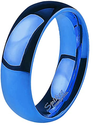 Taffstyle Band Ring Edelstahl Herrenring Damenring Partnerring Trauring Verlobungsring Damen Herren Blau Größe 70 (22.3) Breit 6mm