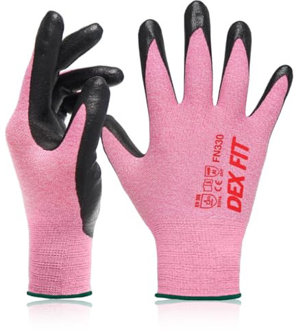 DEX FIT Gants de travail FN330, Adaptation 3D Confortable et Extensible, Agrippants, Revêtement en Mousse de Nitrile Durable, Smart Touch, Fins et Légers, Lavables, Rose 8 (M) 3 Paires