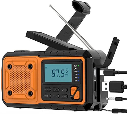 Tendak Radio Solar, Radio Portatil Pequeña FM/Am/SW/NOAA Portátil Manivela de la Mano Radio con 4000mAh como Power Bank 3-LED Linterna Alarma SOS Radio portátil y Recargable de Camping