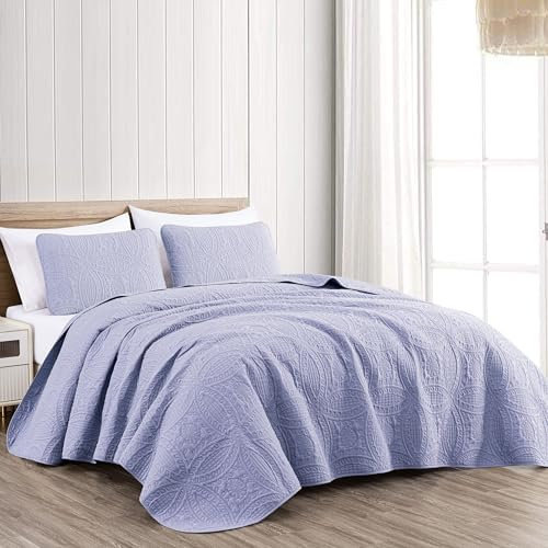 Chezmoi Collection Austin - Set copriletto oversize, 3 pezzi, per letto matrimoniale, colore: lavanda