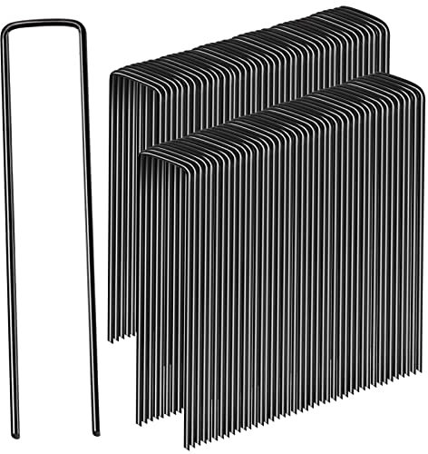 AGAKY 100 Picchetti Telo Pacciamatura,Antiruggine Picchetti Giardino, Picchetti a U in Acciaio per Fissaggio Tubi, Reti, Pacciamatura ed Erba Artificiale - 150x30mm Ø 3 mm