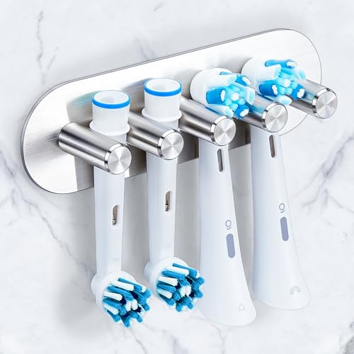YAYINLI Toothbrush Holder, Electric Toothbrush Holder Wall Mounted, Anti-Rust Metal Toothbrush Head Holders for Bathroom, Self Adhesive Non Screw Tooth Brush Holder Organiser (Silver, Large)