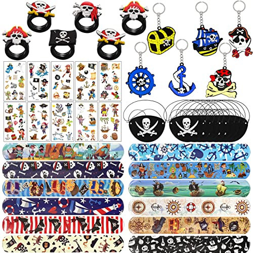 Hpbaggy 46 Stück Piraten Kindergeburtstag, Piraten Augenklappe Piraten Schnapparmband Piraten Tattoos Kinder Pirat Schlüsselanhänger, Kinder Piratenparty Deko
