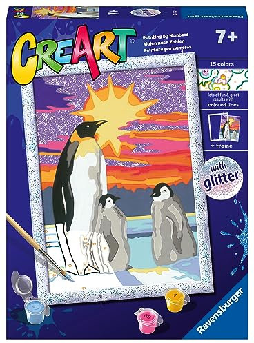 Ravensburger - CreArt Série D : pingouins, kit de peinture par numéros, contient une planche pré-imprimée, un pinceau, des couleurs et des accessoires, jeu créatif pour enfants de 7 ans et plus