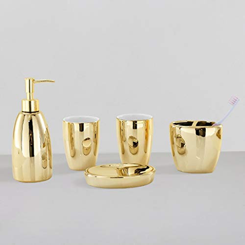 Spülmittelspender Luxuxgold 5 Stück Bad Zubehör-Set Keramik Crafted Set enthält Soap & Lotionspender Zahnbürste-Halter Mouthwash Cup Seifenschale Kanister Soap Dispenser (Color : A)