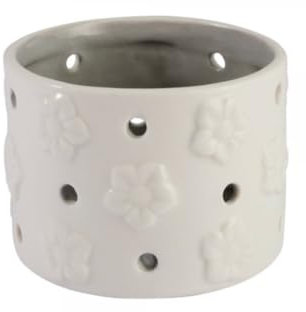 [W0724] Candle Holder Flower White Inside Grey small