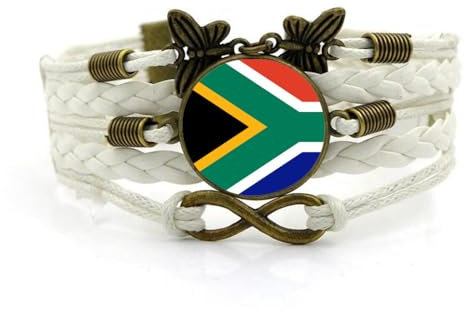 South African Flag Leather Bracelet - Vintage Glass Dome Men Bangle Jewelry,South African Flag Unisex Patriotic Patriot Flag Wristband For Women Country Souvenir Gift For Men Women,White,17+5Cm
