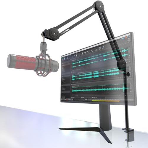 Braccio microfono [25 cm di sollevamento] Supporto professionale per microfono Overhead compatibile con HyperX QuadCast, braccio microfono Blue Yeti, girevole a 360°, con adattatore a vite da 3/8 a