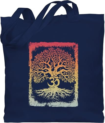 Baumwolltasche - Yoga - Taschen - Lebensbaum mit Om Zeichen Leben Wachstum Verbundenheit Meditation Innere Ruhe - Unisize - Navy Blau - joga spirituell tasche mandala baum des lebens beutel