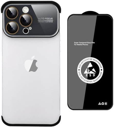 aidvaia Frameless Phone Case Compatible with iPhone 14 Pro Max Case, Acrylic Large Window Camera Lens Protector,TPU Silicone Minimalist Protective Case Black.