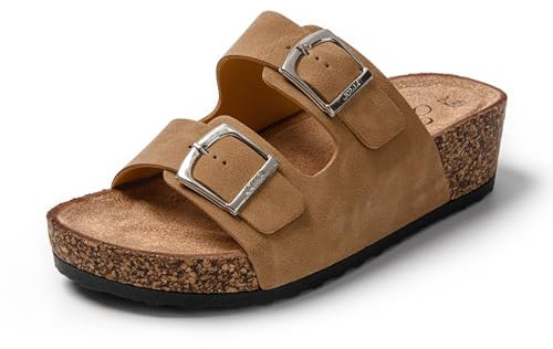 JOMIX Sandales Femme Mules Femmes Compensé Chaussons d'été Tongs Femme Claquette à Talon Confortables pour Maison Piscine Plage (Kaki, 41)