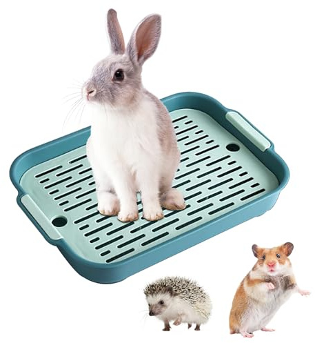 Hoquare Large Rabbit Litter Tray, Convenient Rabbit Litter Box with Grid, Potty Trainer Cage Pet Toilet, Small Animal Litter Box Toilet for Bunny, Guinea, Pig，Green