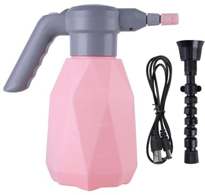 Fulluky 2-Liter-elektrischer Pflanzensprüher, Drucksprühflasche mit wiederaufladbarem Akku und Verstellbarer Düse, automatischer Sprühkanne für Gartenarbeit, Düngung und Reinigung (Rosa-2L)