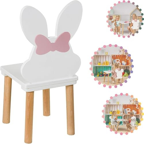 PlayPals Furniture kinderstuhl - holzstühle Kinder für EIN 2-7 Jahre, Toddler Chair - Kindersitzmöbel Stuhl, kindersessel kinderzimmer möbel Hase mit Schleife