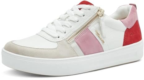 Tamaris Comfort Damen Sneaker flach mit Reißverschluss Freizeit, Mehrfarbig (Red/Rose), 36 EU