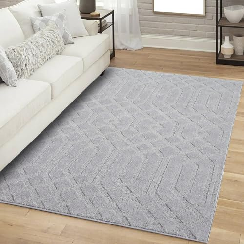 carpet city Teppich Kurzflor Wohnzimmer - Grau - 120x170 cm Rechteckig - Ornament, Marokkanisch - 3D-Effekt - Moderne Teppiche Flachflor Schlafzimmer, Esszimmer