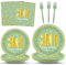96Pcs Green Gold 30th Birthday Party Plates and Napkins for Women Men Sage Green 30 Year Old Birthday Party Supplies Themed Paper Dessert Plates Tableware Set for 24 Guests Birthday Party Decorations