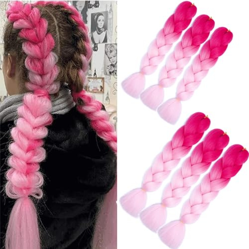 Rosa Ombre Braiding Hair,Braids Extensions Kunsthaar Zum Einflechten | ombre braiding hair 24 Zoll for Twist Crochet Box Braids Flechten haar