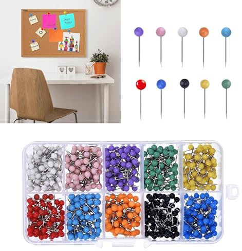 1000 Stück 10 Farben Rundkopf Stecknadeln 1/8 Zoll Karte Nagel Pinnadeln Rundkopf Pinnwandnadeln mit Stahl Punkt Pinnwand Nadeln Stecknadeln mit Kopf Groß für Markieren Reise-Routen Adressen