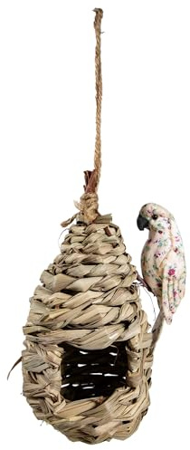 YCHTEWY Kolibrihäuser zum Aufhängen im Freien, natürliches Gras hängende Vogelhütte, handgewebtes Kolibri-Nest, großes Zaunkönig-Fink-Vogelhaus für Gartenfenster, Outdoor-Dekoration