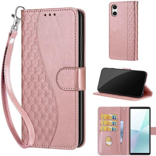 KENHONER Phone Case for Sony Xperia 10 VI, with [Magnetic Closure] [Card Slots Kickstand] Flip Cover Phone Case Compatible Sony Xperia 10 VI Rose Gold