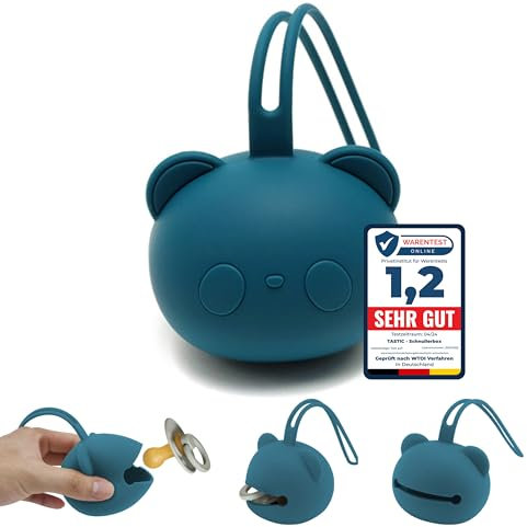Tastic Schnullerbox Baby - Silikon Schnullerbox für unterwegs in Pandaform – Schnulleraufbewahrung BPA frei – Box vielseitig nutzbar und leicht zu Reinigen. blau