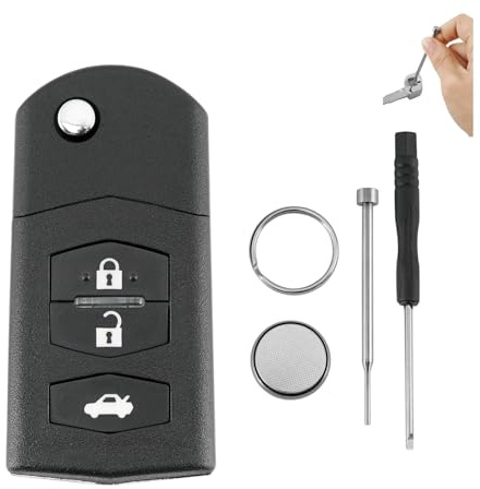 3 Button Car Key Shell for Mazda 3 5 6 MX5 RX8 + Pin Removal Tool + Screwdriver + Key Ring + CR1620 Battery