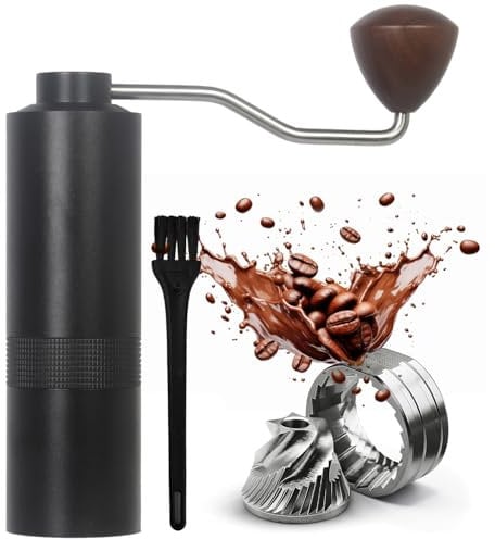 Manual Coffee Grinder - Precision CNC Stainless Steel Burr Grinder with Adjustable Settings, Black, Double Bearings for Smooth Grinding - Ideal for Home, Office, and Camping Espresso Enthusiasts BLACK